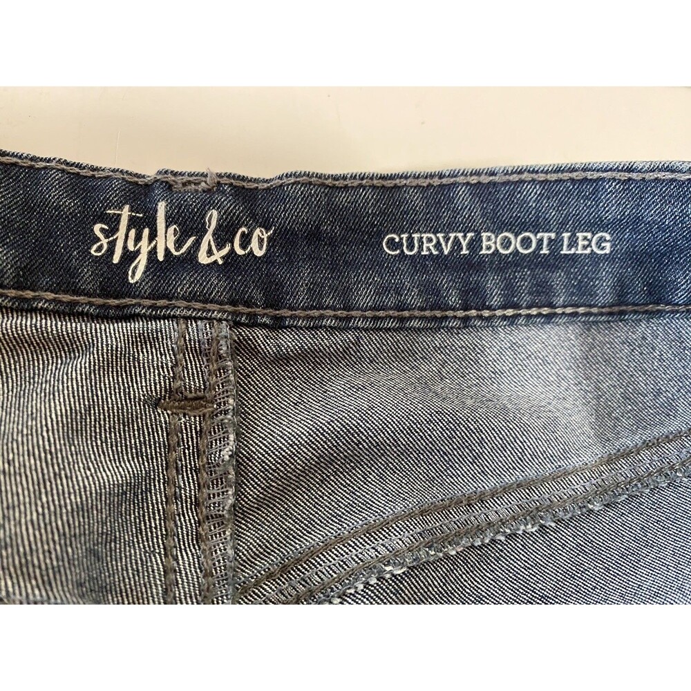 Style & Co Womens Curvy Boot Leg Jeans Size 12S Mid Rise Medium Wash Blue Denim